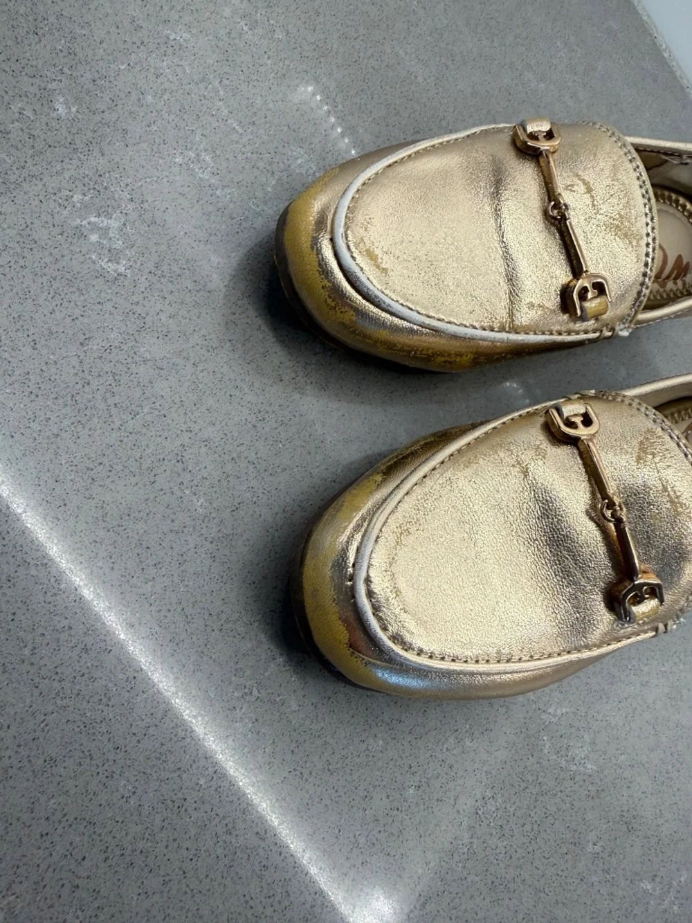 Sam Edelman Girl's Size 12 Loraine Mini Loafer Metallic Gold Leaf